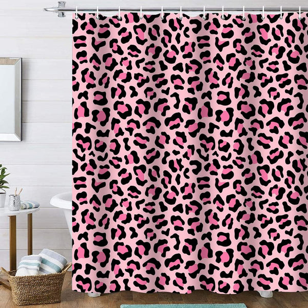 Pink Leopard Shower Curtain,Cheetah Waterproof Polyester Shower Curtain with Hooks 70.8 Inch
