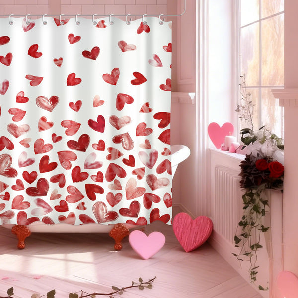 Love Heart Valentines Shower Curtain, 70.8"Valentines Day Decor Red Bathroom Curtain Set