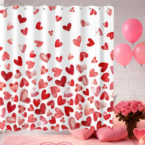 Love Heart Valentines Shower Curtain, 70.8"Valentines Day Decor Red Bathroom Curtain Set
