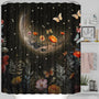 Moon Black Shower Curtain Colorful Floral Waterproof Polyester Shower Curtains with Hooks 70.8 Inch