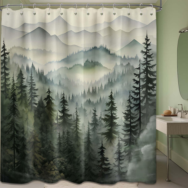 70.8"Mountain Shower Curtain Green Forest Nature Shower Curtains Rustic Woodland Pine Tree Landscape