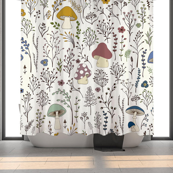 70.8"Mushroom Shower Curtain, Cute & Funky Waterproof Polyester Fabric Shower Curtain Set with Hooks
