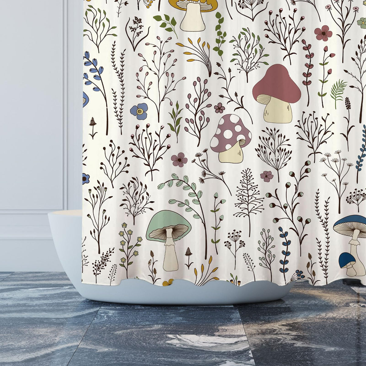 70.8"Mushroom Shower Curtain, Cute & Funky Waterproof Polyester Fabric Shower Curtain Set with Hooks