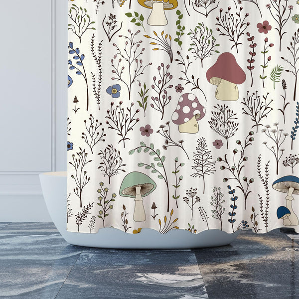 70.8"Mushroom Shower Curtain, Cute & Funky Waterproof Polyester Fabric Shower Curtain Set with Hooks
