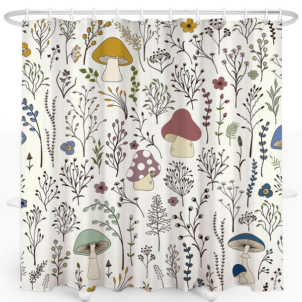 70.8"Mushroom Shower Curtain, Cute & Funky Waterproof Polyester Fabric Shower Curtain Set with Hooks
