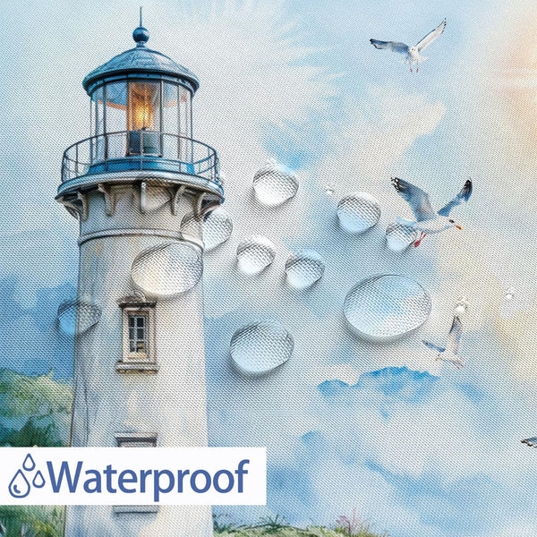 Nautical Coastal Lighthouse Shower Curtain, Blue Boho Ocean Beach Lighthouse Seascape Shower Curtain 70.8"
