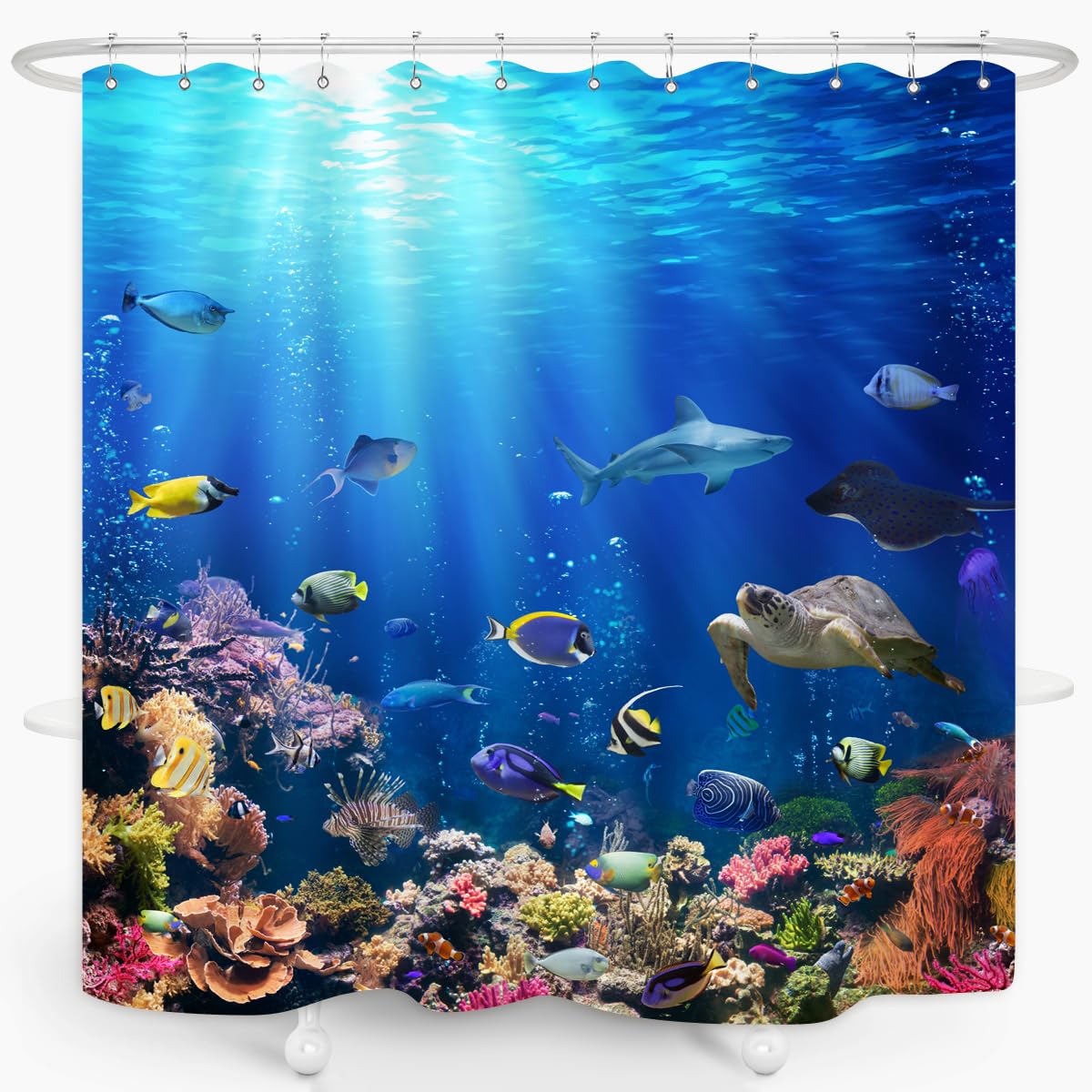 Ocean Underwater World Shower Curtain, 70.8"Colorful Tropical Fishes Turtle Coral Waterproof Polyester