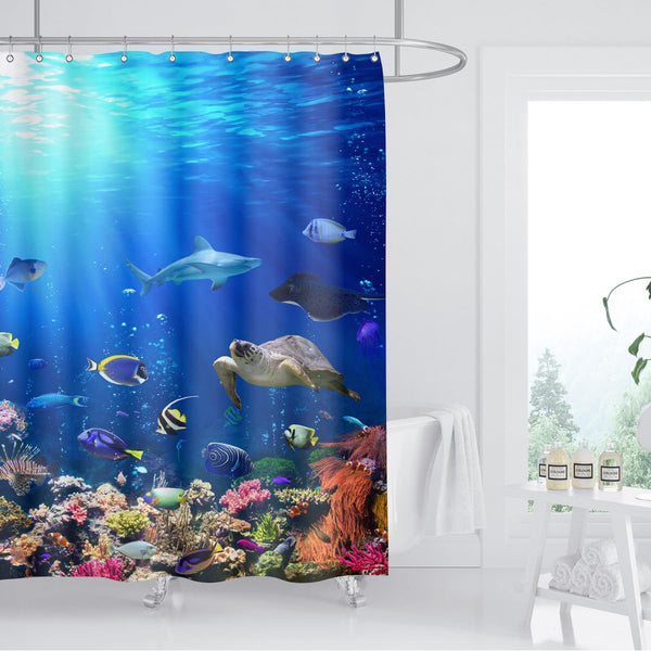 Ocean Underwater World Shower Curtain, 70.8"Colorful Tropical Fishes Turtle Coral Waterproof Polyester