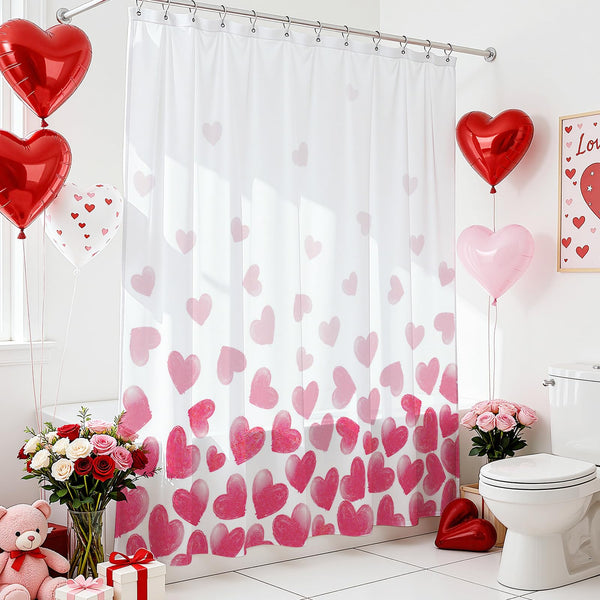 Pink Heart Shower Curtain, 70.8"Sweet Love Romantic Heart Valentines Day Decorations Bath Curtain