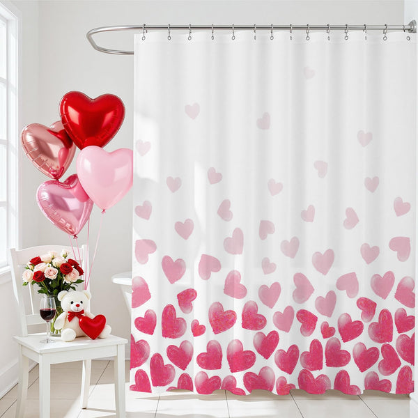 Pink Heart Shower Curtain, 70.8"Sweet Love Romantic Heart Valentines Day Decorations Bath Curtain