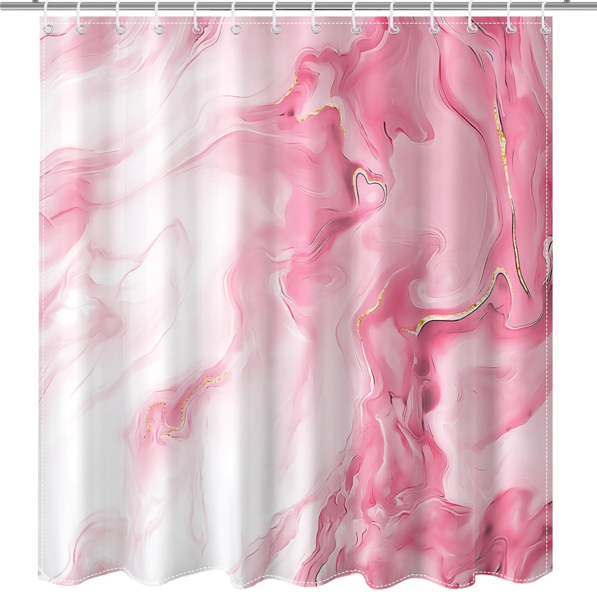 70.8"Pink Marble Shower Curtain for Bathroom, Abstract Pink and White Shower Curtain with Hooks Modern Art Decor