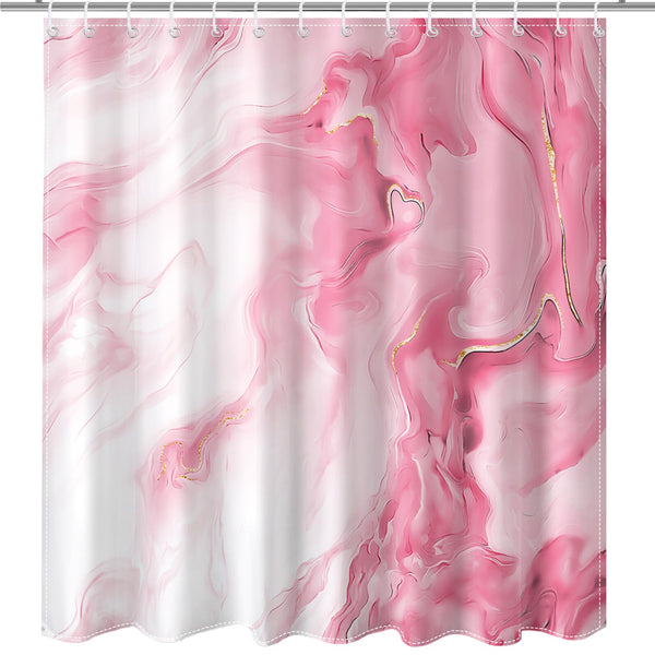 70.8"Pink Marble Shower Curtain for Bathroom, Abstract Pink and White Shower Curtain with Hooks Modern Art Decor