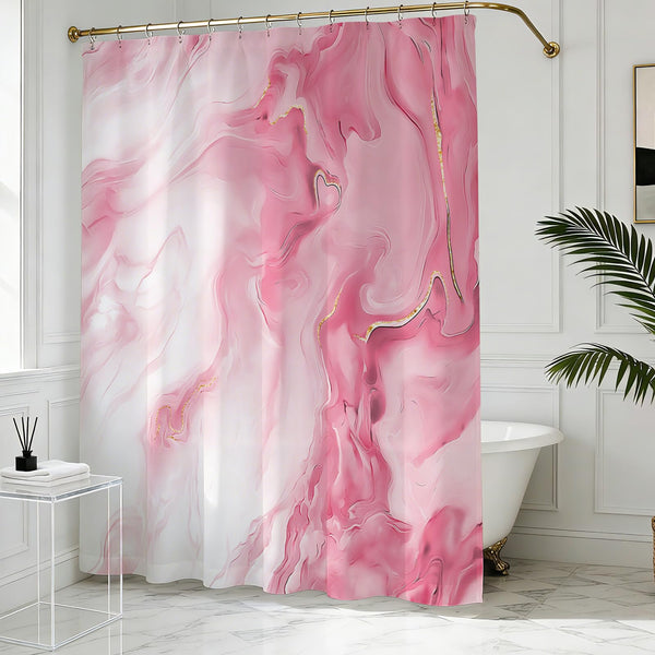 70.8"Pink Marble Shower Curtain for Bathroom, Abstract Pink and White Shower Curtain with Hooks Modern Art Decor