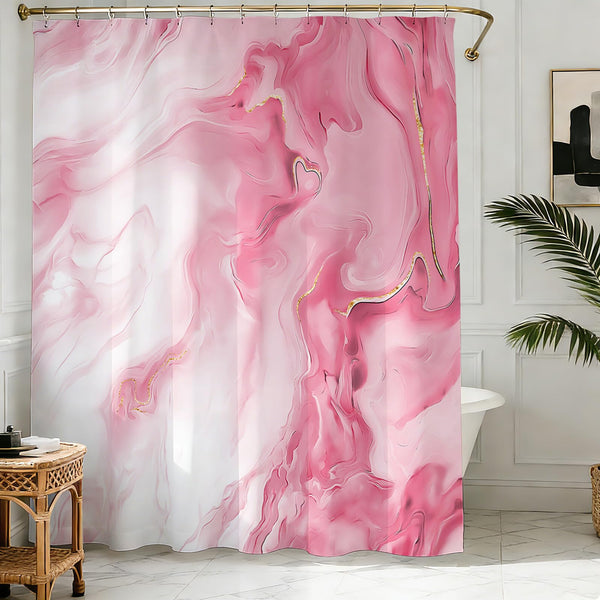 70.8"Pink Marble Shower Curtain for Bathroom, Abstract Pink and White Shower Curtain with Hooks Modern Art Decor