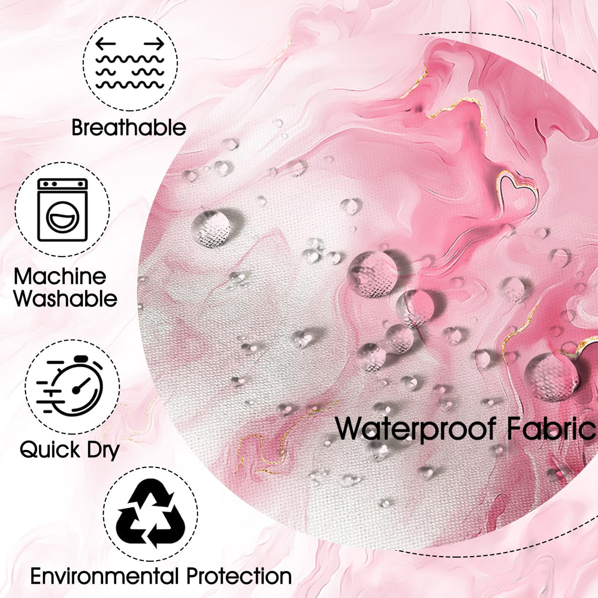 70.8"Pink Marble Shower Curtain for Bathroom, Abstract Pink and White Shower Curtain with Hooks Modern Art Decor