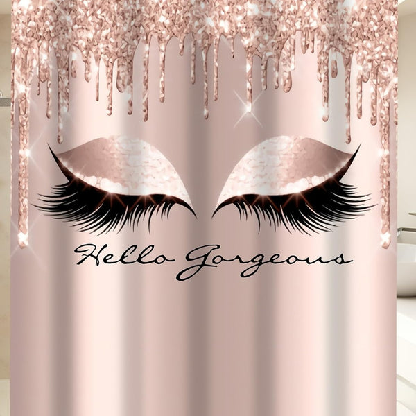 Pretty Eyelash Shower Curtain Set Hello Gorgeous Shower Curtain, 70.8" Pink Rose Gold Waterproof Shower Curtain