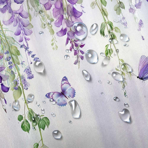 Purple Lavender Floral Butterfly Shower Curtain, 70.8"Spring Purple Lilac Flower Leaves Waterproof Polyester