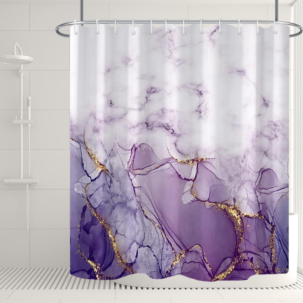 70.8" Purple Shower Curtain, Abstract Marble Shower Curtain for Bathroom Waterproof Fabric