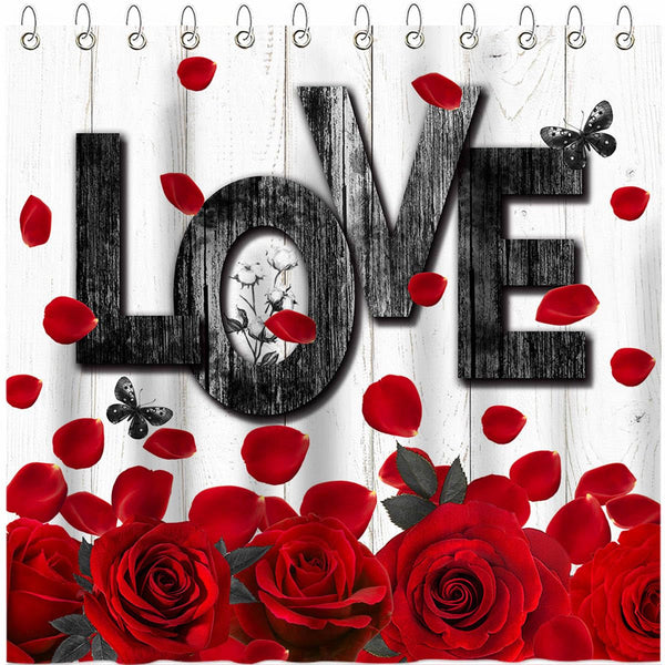 70.8"Red Rose Valentines Shower Curtain Romantic Red Rose Valentine Shower Curtains Waterproof Fabric