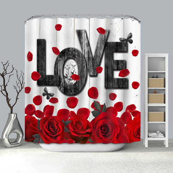 70.8"Red Rose Valentines Shower Curtain Romantic Red Rose Valentine Shower Curtains Waterproof Fabric
