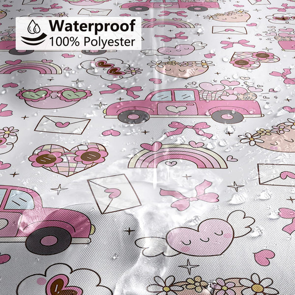 70.8"Retro Valentines Shower Curtain,70s Groovy Cute Love Heart Truck Rainbow Shower Curtains