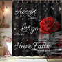 Rose Shower Curtain for Valentines Day, Black and Red Romantic Floral Valentines Day Shower Curtain for Girls
