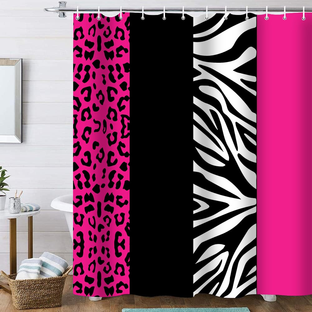 Rosy Leopard Animal Print Shower Curtain Waterproof Cheetah Print Bathroom Sets Shower Curtain, 70.8 Inch