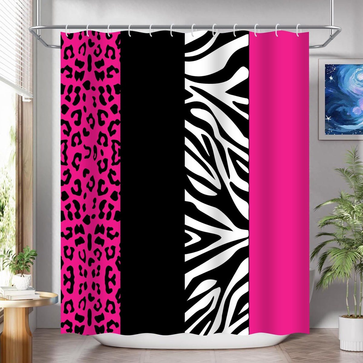 Rosy Leopard Animal Print Shower Curtain Waterproof Cheetah Print Bathroom Sets Shower Curtain, 70.8 Inch