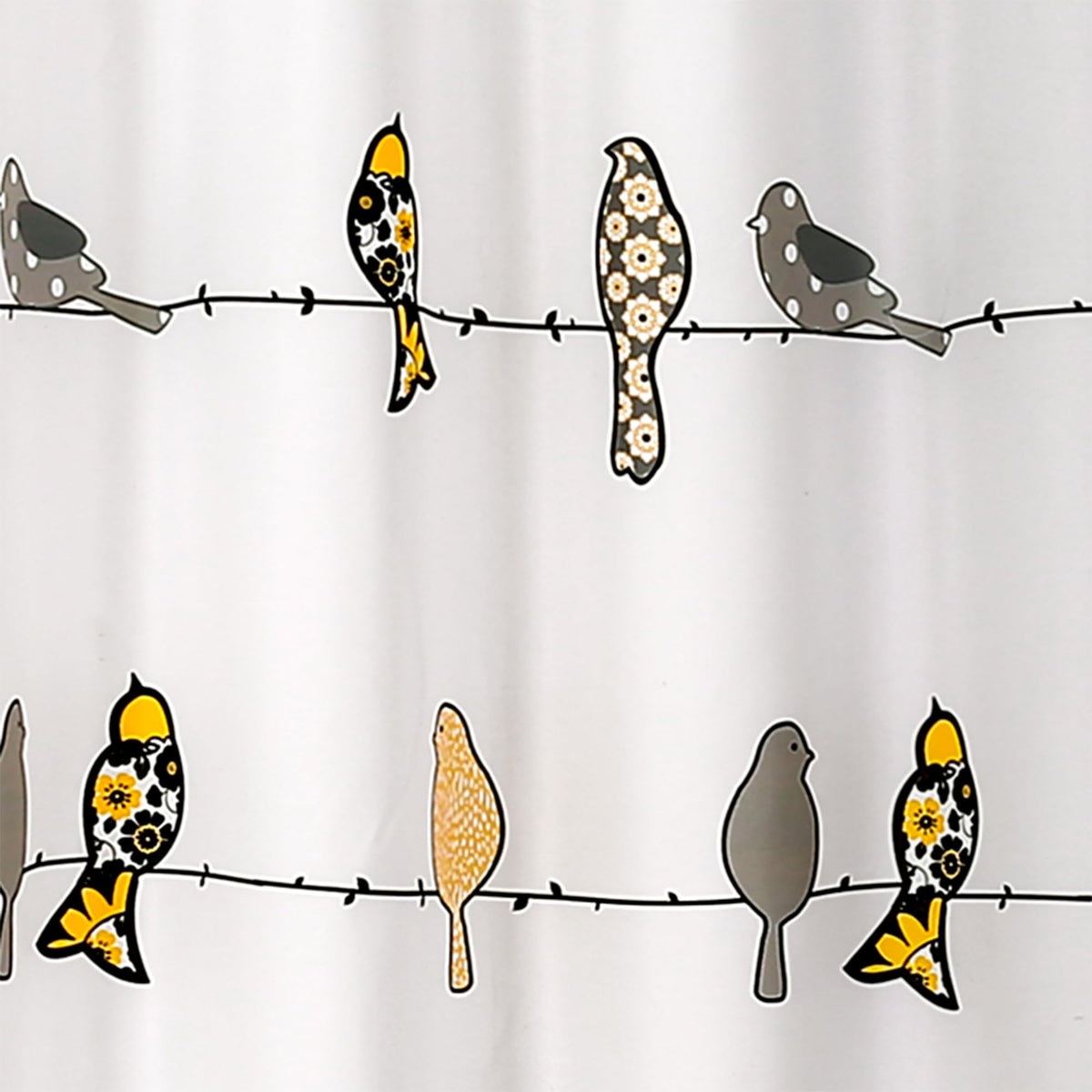 Rowley Birds Shower Curtain, 70.8" Yellow & Gray Colorful Floral Bird Pattern Whimsical & Playful Bird