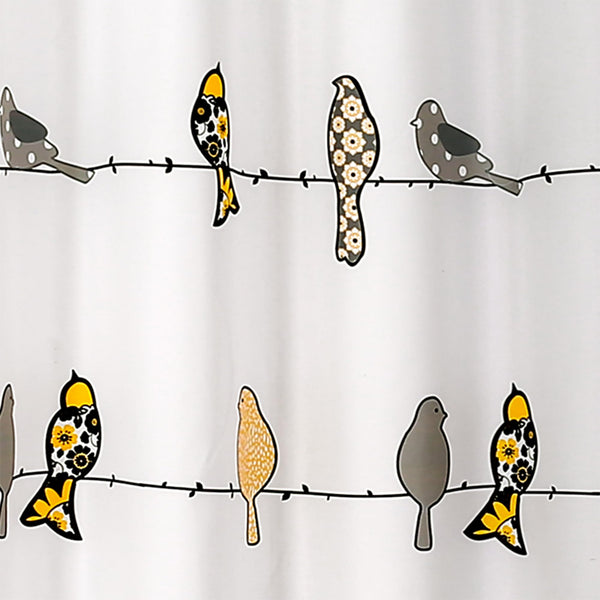 Rowley Birds Shower Curtain, 70.8" Yellow & Gray Colorful Floral Bird Pattern Whimsical & Playful Bird