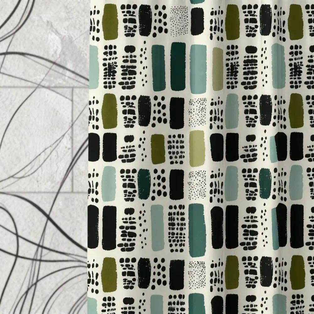 Sage Green Shower Curtain,Bohemian Green Checkered Waterproof Polyester,70.8×70.8 Inch