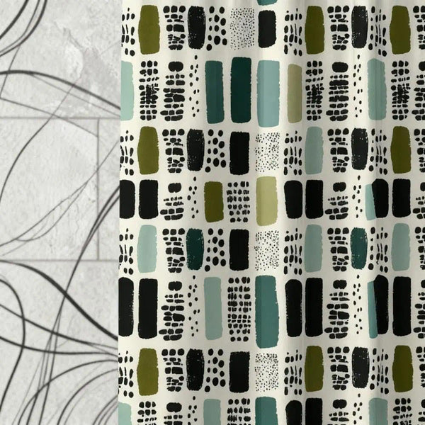 Sage Green Shower Curtain,Bohemian Green Checkered Waterproof Polyester,70.8×70.8 Inch