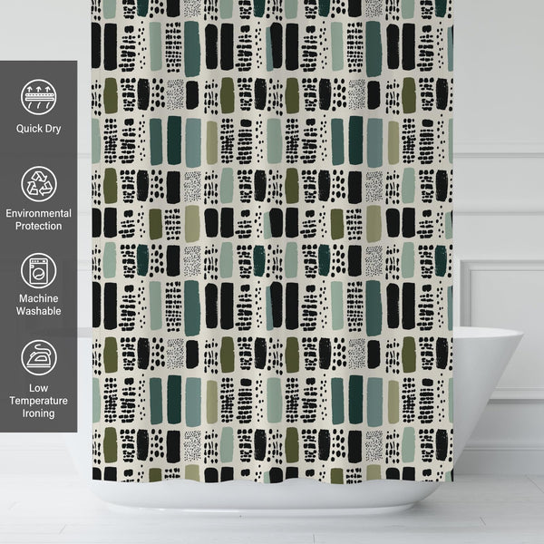Sage Green Shower Curtain,Bohemian Green Checkered Waterproof Polyester,70.8×70.8 Inch