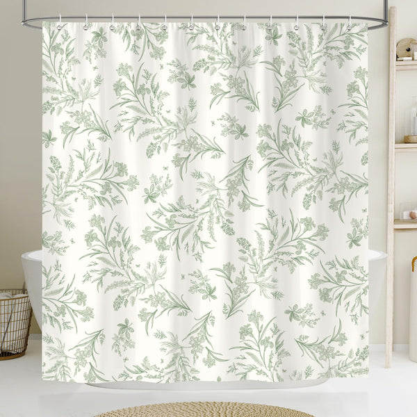 Sage Green Shower Curtains Botanical Floral Plant Leaves Shower Curtain Set, 70.8 Inch