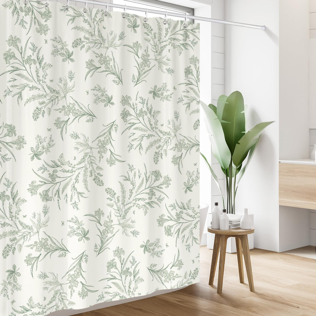 Sage Green Shower Curtains Botanical Floral Plant Leaves Shower Curtain Set, 70.8 Inch