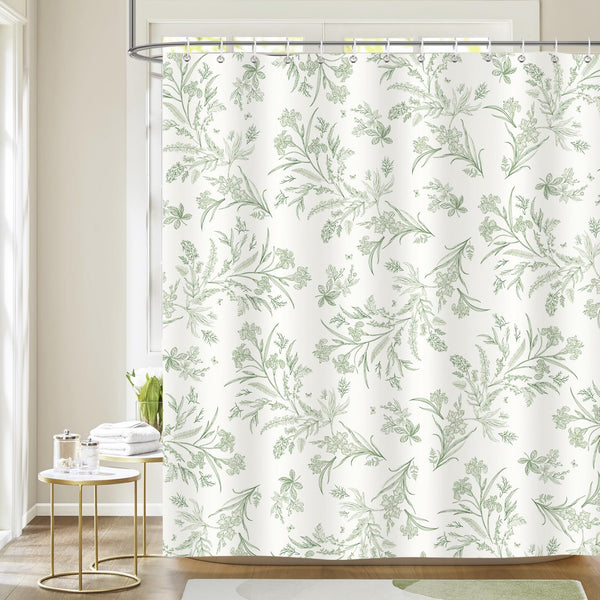 Sage Green Shower Curtains Botanical Floral Plant Leaves Shower Curtain Set, 70.8 Inch