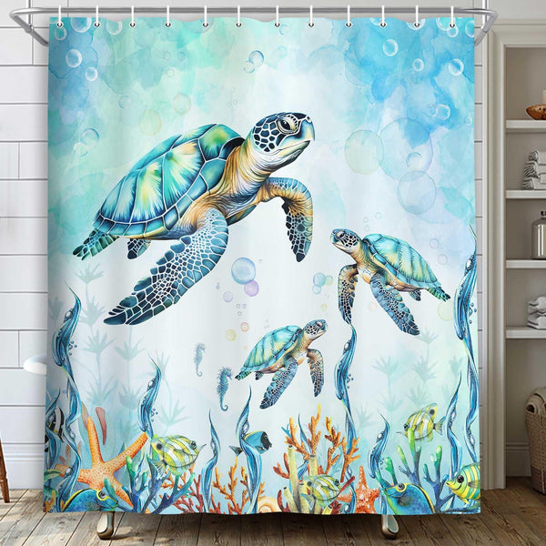 Sea Turtle Shower Curtain Coastal Beach Decoration Nautical Shower Curtains, 70.8"x70.8"