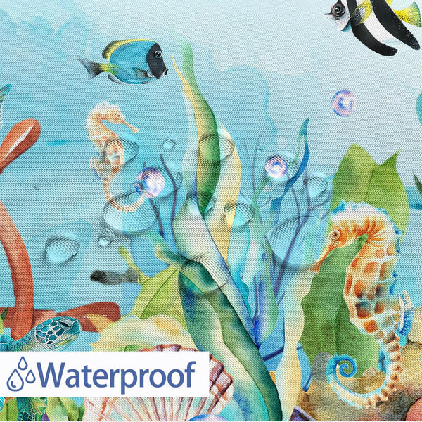 Sea Turtle Shower Curtain,Teal Ocean Underwater Animal Beach Plant Anchor Coastal Shower Curtain 70.8"