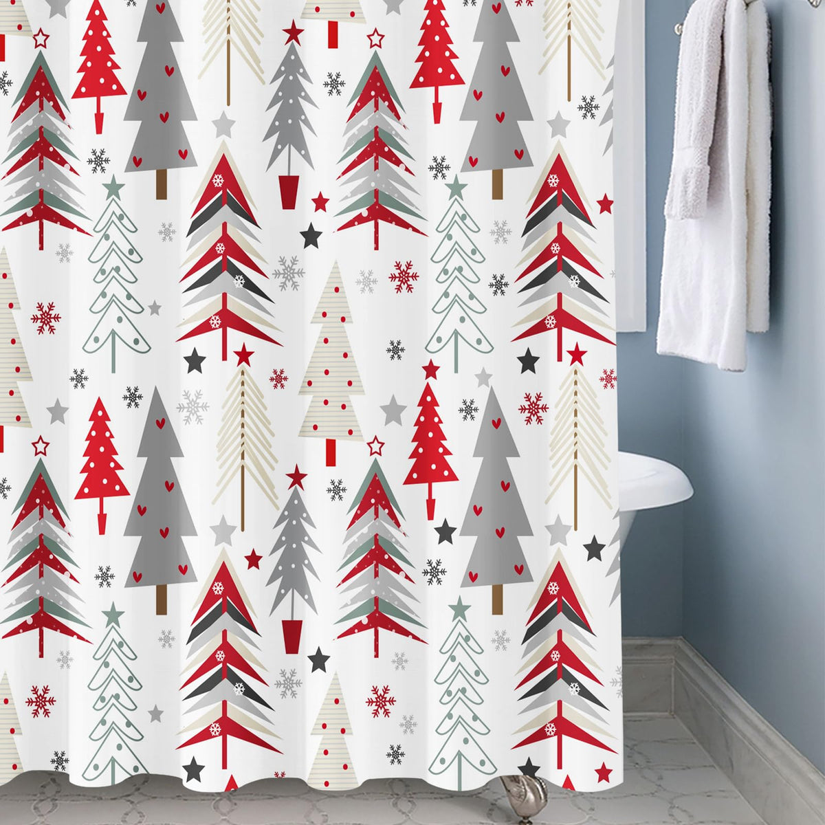 Christmas Shower Curtain New Year Holiday Winter Snowflake Merry Christmas Tree Shower Curtains 70.8 Inch