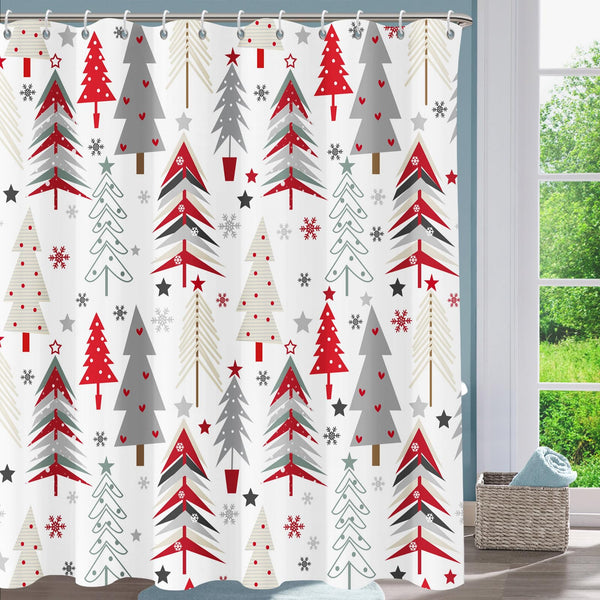Christmas Shower Curtain New Year Holiday Winter Snowflake Merry Christmas Tree Shower Curtains 70.8 Inch