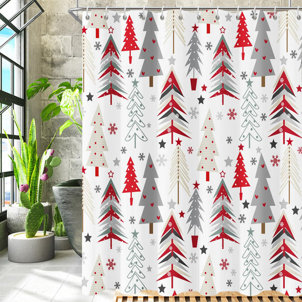 Christmas Shower Curtain New Year Holiday Winter Snowflake Merry Christmas Tree Shower Curtains 70.8 Inch