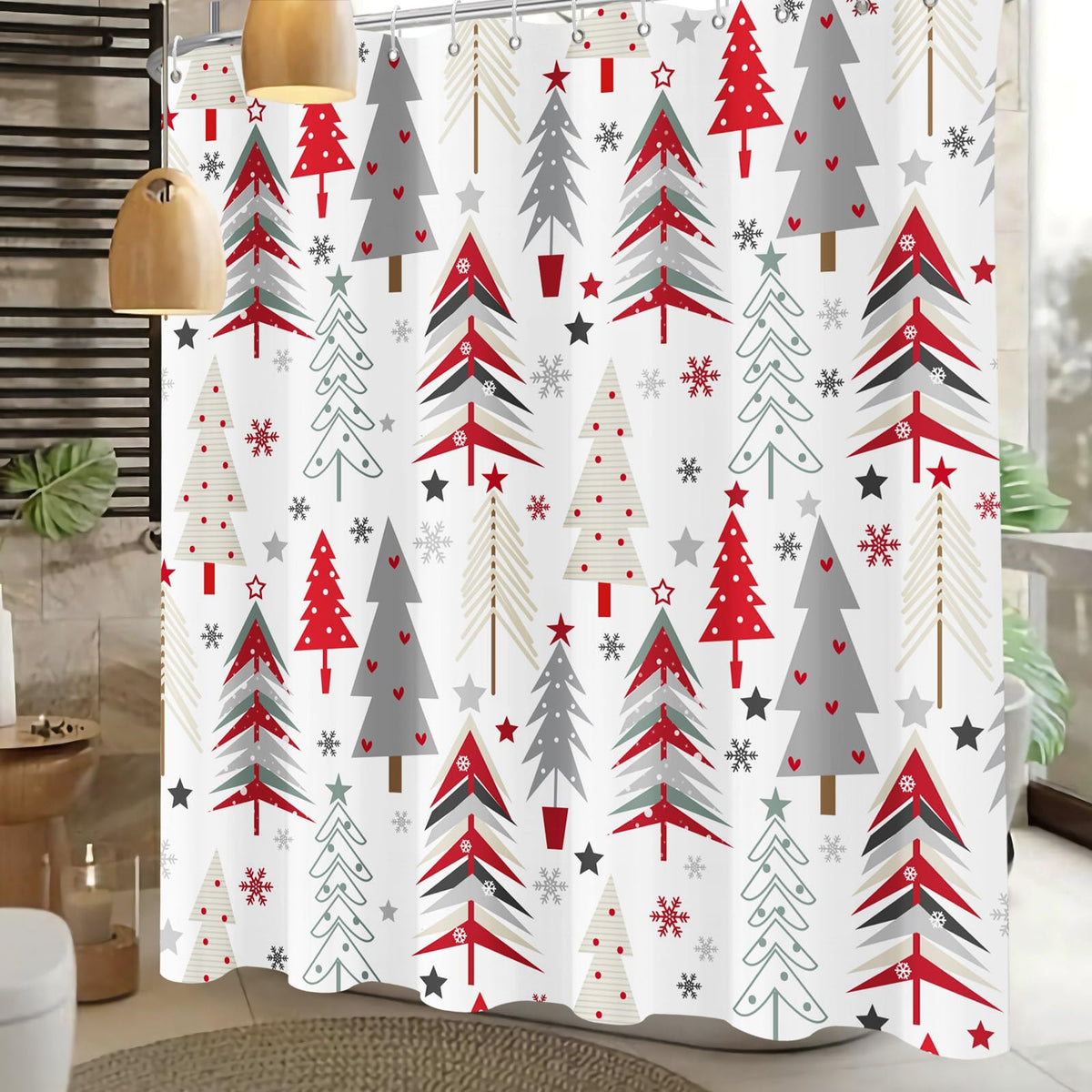 Christmas Shower Curtain New Year Holiday Winter Snowflake Merry Christmas Tree Shower Curtains 70.8 Inch