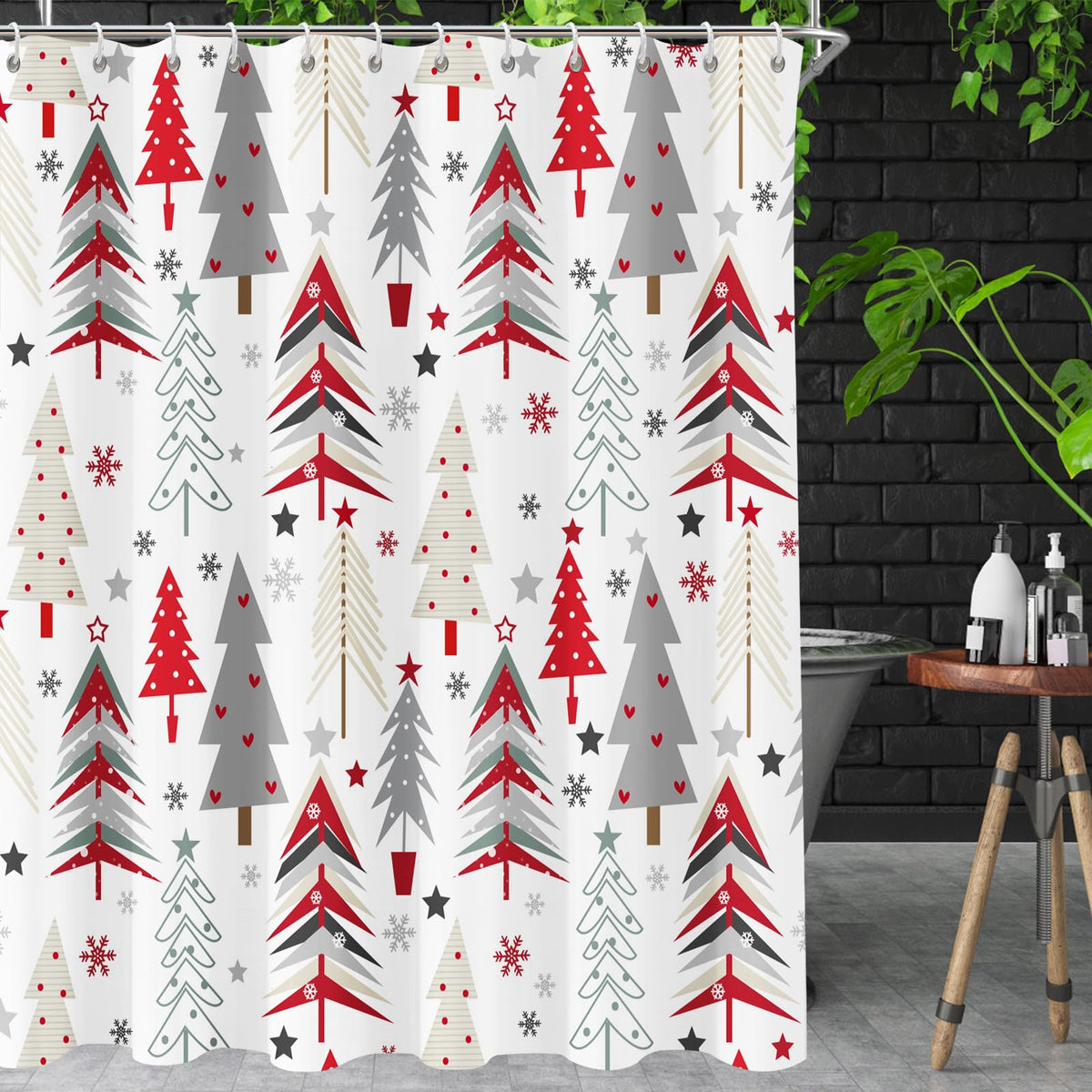 Christmas Shower Curtain New Year Holiday Winter Snowflake Merry Christmas Tree Shower Curtains 70.8 Inch