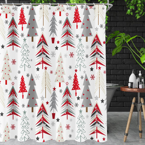 Christmas Shower Curtain New Year Holiday Winter Snowflake Merry Christmas Tree Shower Curtains 70.8 Inch