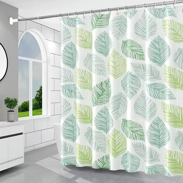 Green Shower Curtain, Banana Leaves Waterproof Polyester Shower Curtains, 70.8 Inch with C Type Hooks