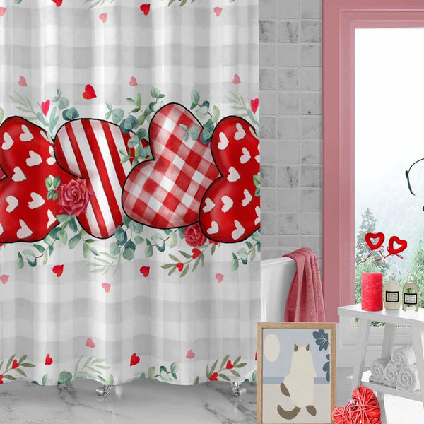 70.8"Shower Curtain Love Heart Rose Bathroom Curtains, Eucalyptus Leaves Plaid Shower Curtains