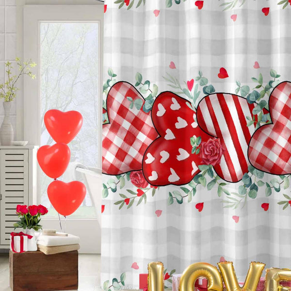 70.8"Shower Curtain Love Heart Rose Bathroom Curtains, Eucalyptus Leaves Plaid Shower Curtains