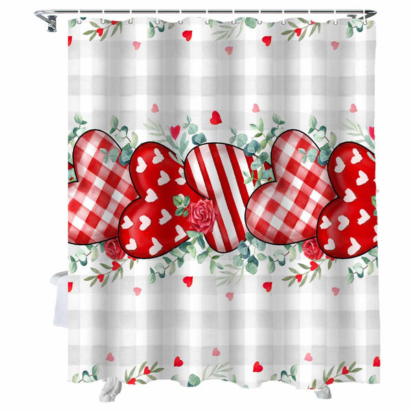 70.8"Shower Curtain Love Heart Rose Bathroom Curtains, Eucalyptus Leaves Plaid Shower Curtains