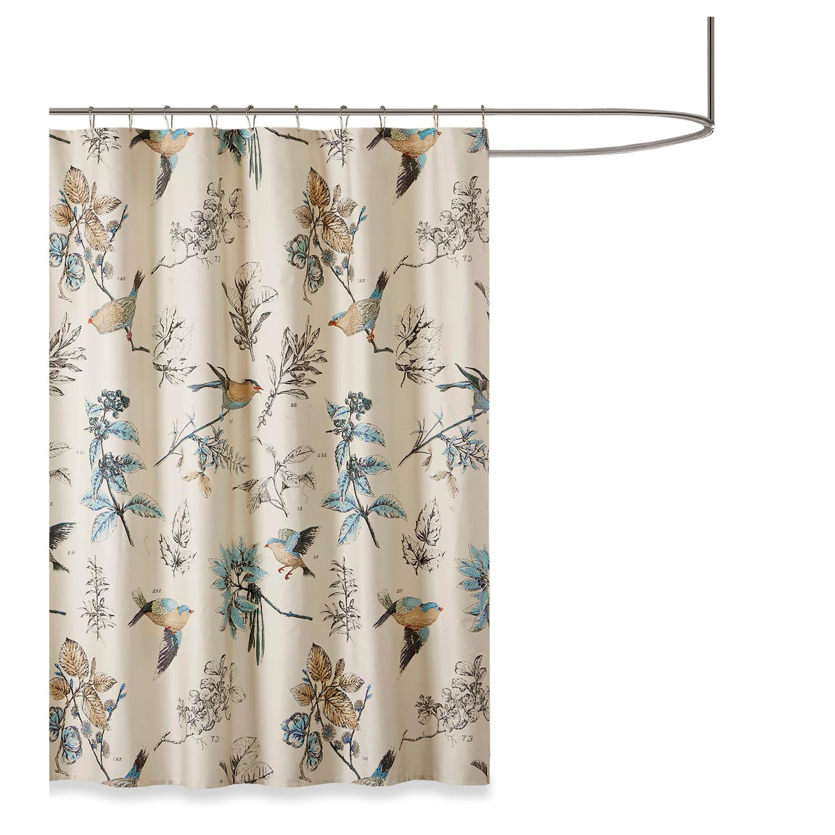 Khaki Shower Curtain, Bird &amp; Leaf Print, Modern Country Farmhouse Shower Curtain 70.8 Inch
