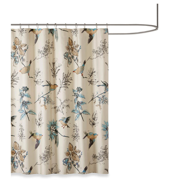 Khaki Shower Curtain, Bird &amp; Leaf Print, Modern Country Farmhouse Shower Curtain 70.8 Inch